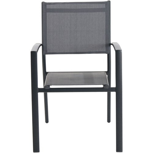 Hanover - Tucson 7pc: 6 Aluminum Sling Chairs, Faux Wood Dining Table - Glass/Gray-United Backyard