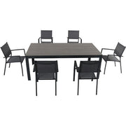 Hanover - Tucson 7pc: 6 Aluminum Sling Chairs, Faux Wood Dining Table - Glass/Gray-United Backyard