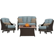 Hanover - Ventura 4pc Fire Pit Set with Tan Tile Top - Brown/Blue-United Backyard