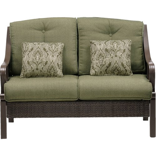 Hanover - Ventura 4pc Fire Pit Set with Tan Tile Top - Brown/Meadow Green-United Backyard