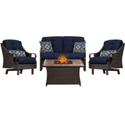 Hanover - Ventura 4pc Fire Pit Set with Tan Tile Top - Brown/Navy-United Backyard