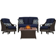 Hanover - Ventura 4pc Fire Pit Set with Wood Grain Tile Top - Brown/Navy-United Backyard