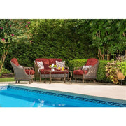 Hanover - Ventura 4pc Seating Set: Sofa, 2 glide chairs, ceramic tile coffee table - Brown/Crimson Red-United Backyard