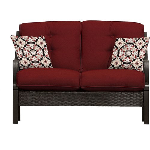 Hanover - Ventura 4pc Seating Set: Sofa, 2 glide chairs, ceramic tile coffee table - Brown/Crimson Red-United Backyard