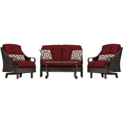 Hanover - Ventura 4pc Seating Set: Sofa, 2 glide chairs, ceramic tile coffee table - Brown/Crimson Red-United Backyard