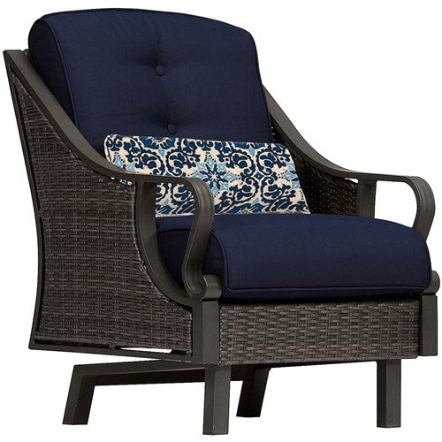 Hanover - Ventura 4pc Seating Set: Sofa, 2 glide chairs, ceramic tile coffee table - Brown/Navy-United Backyard