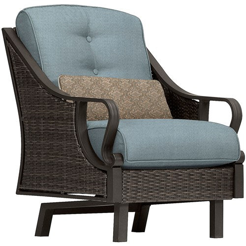 Hanover - Ventura 4pc Seating Set: Sofa, 2 glide chairs, ceramic tile coffee table - Brown/Ocean Blue-United Backyard