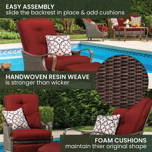 Hanover - Ventura Luxury Recliner with Pillow Accessory, All-weather, Resin Weave - Brown/Crimson Red-United Backyard