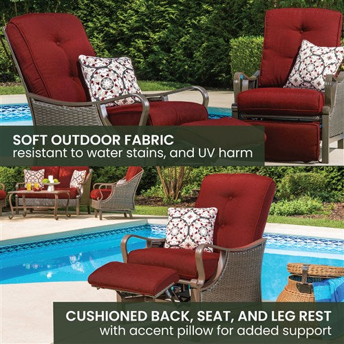 Hanover - Ventura Luxury Recliner with Pillow Accessory, All-weather, Resin Weave - Brown/Crimson Red-United Backyard