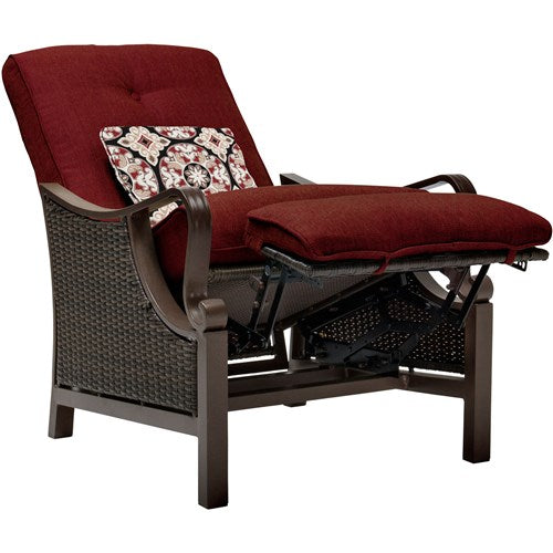 Hanover - Ventura Luxury Recliner with Pillow Accessory, All-weather, Resin Weave - Brown/Crimson Red-United Backyard