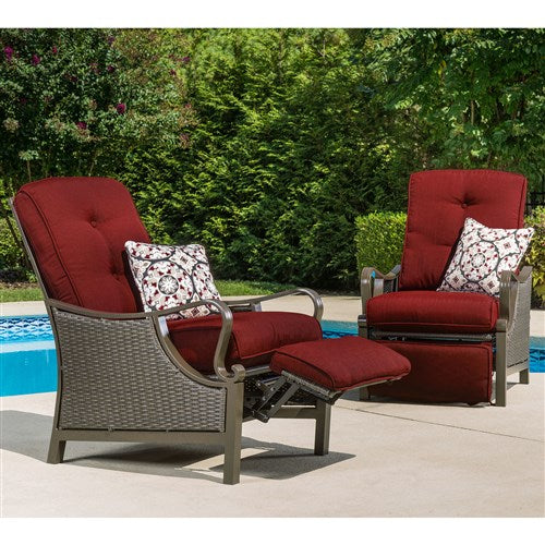 Hanover - Ventura Luxury Recliner with Pillow Accessory, All-weather, Resin Weave - Brown/Crimson Red-United Backyard