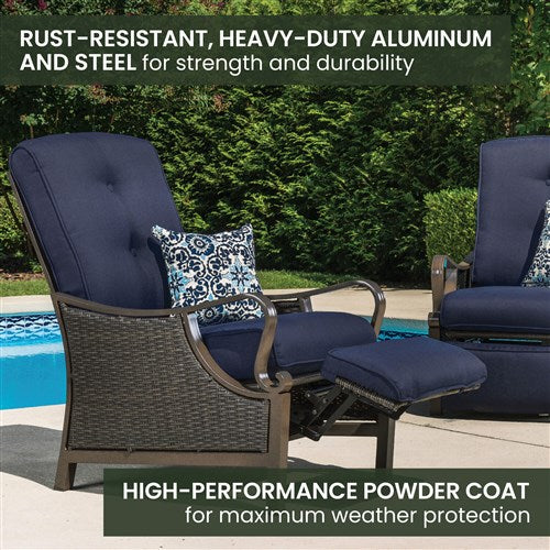 Hanover - Ventura Luxury Recliner with Pillow Accessory, All-weather, Resin Weave - Brown/Navy-United Backyard