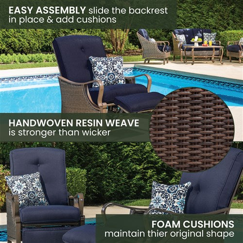 Hanover - Ventura Luxury Recliner with Pillow Accessory, All-weather, Resin Weave - Brown/Navy-United Backyard