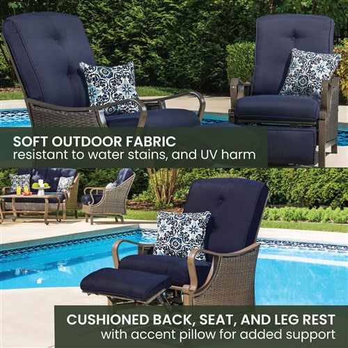 Hanover - Ventura Luxury Recliner with Pillow Accessory, All-weather, Resin Weave - Brown/Navy-United Backyard