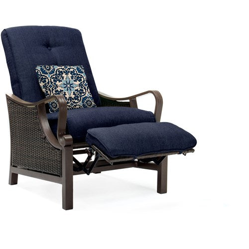 Hanover - Ventura Luxury Recliner with Pillow Accessory, All-weather, Resin Weave - Brown/Navy-United Backyard