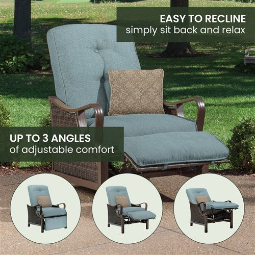 Hanover - Ventura Luxury Recliner with Pillow Accessory, All-weather, Resin Weave - Brown/Ocean Blue-United Backyard