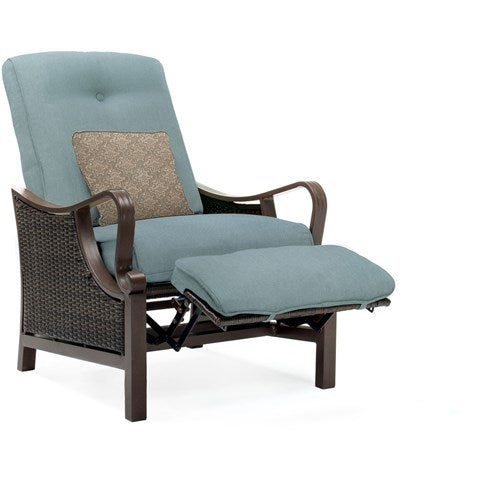 Hanover - Ventura Luxury Recliner with Pillow Accessory, All-weather, Resin Weave - Brown/Ocean Blue-United Backyard