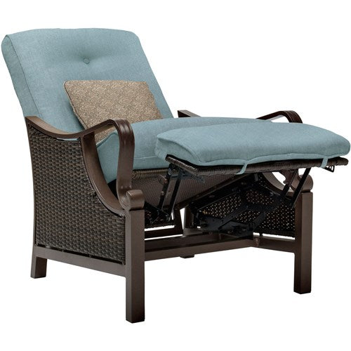 Hanover - Ventura Luxury Recliner with Pillow Accessory, All-weather, Resin Weave - Brown/Ocean Blue-United Backyard