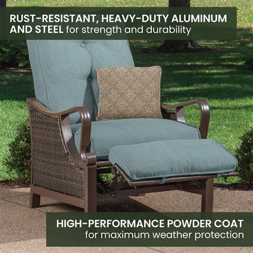 Hanover - Ventura Luxury Recliner with Pillow Accessory, All-weather, Resin Weave - Brown/Ocean Blue-United Backyard