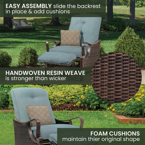 Hanover - Ventura Luxury Recliner with Pillow Accessory, All-weather, Resin Weave - Brown/Ocean Blue-United Backyard