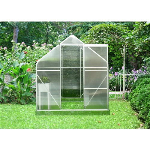 Hanover - Walk-In Greenhouse 4'x6' w/ Slide Door, Vent, Base and Opener - Natural/Silver-United Backyard