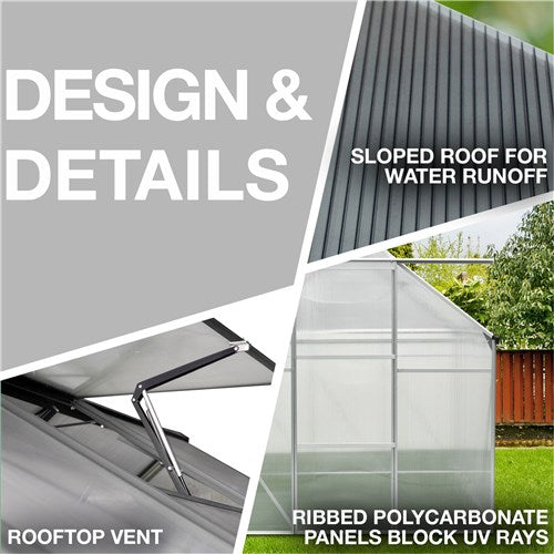 Hanover - Walk-In Greenhouse 6'x6' w/ Slide Door, Vent, Base and Opener - Aluminum/Clear-United Backyard