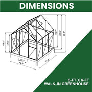 Hanover - Walk-In Greenhouse 6'x6' w/ Slide Door, Vent, Base and Opener - Aluminum/Clear-United Backyard