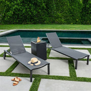 Hanover - Windham 3pc Chaise Set: 2 Chaise Lounges and Gas Fire Pit - Gray-United Backyard