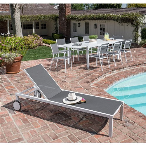 Hanover - Windham 3pc Chaise Set: 2 Chaise Lounges and Gas Fire Pit - White/Gray-United Backyard