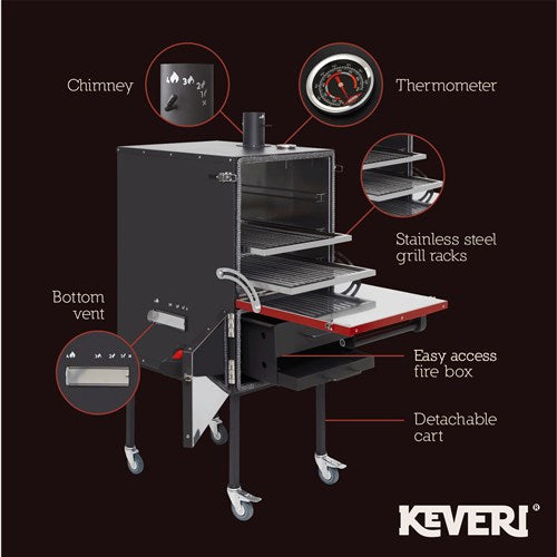 Keveri - H1 Charcoal Oven, Grills/Smoker/Pizza Incl Grill Cover & SS Tongs - Black Truffle-United Backyard