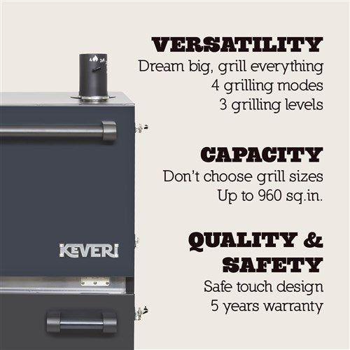 Keveri - H1 Charcoal Oven, Grills/Smoker/Pizza Incl Grill Cover & SS Tongs - Black Truffle-United Backyard