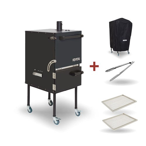 Keveri - H1 Charcoal Oven, Grills/Smoker/Pizza Incl Grill Cover & SS Tongs - Black Truffle-United Backyard