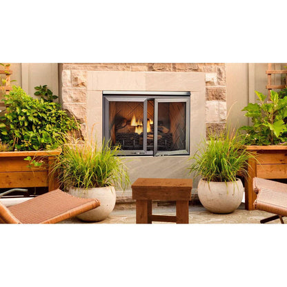 Majestic - Vesper 36" Traditional Outdoor Vent-Free Gas Fireplace With Herringbone Refractory-United Backyard