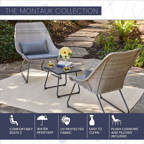 Mod Furniture - 3pc Seating Set: 2 steel side chairs, accent table - Gray-United Backyard