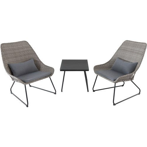 Mod Furniture - 3pc Seating Set: 2 steel side chairs, accent table - Gray-United Backyard