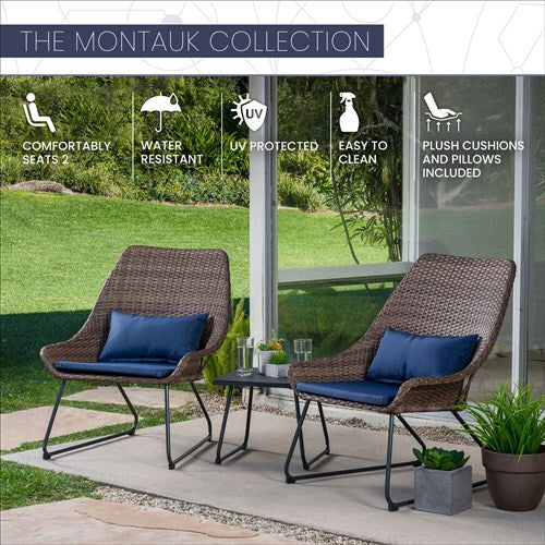 Mod Furniture - 3pc Seating Set: 2 steel side chairs, accent table - Navy-United Backyard