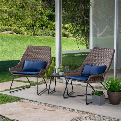 Mod Furniture - 3pc Seating Set: 2 steel side chairs, accent table - Navy-United Backyard