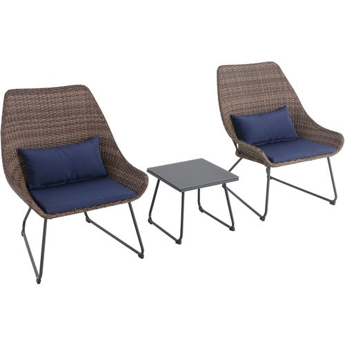 Mod Furniture - 3pc Seating Set: 2 steel side chairs, accent table - Navy-United Backyard