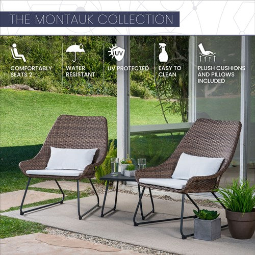 Mod Furniture - 3pc Seating Set: 2 steel side chairs, accent table - White-United Backyard