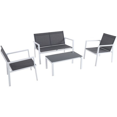 Mod Furniture - 4PC Seating Set: Sling Loveseat, 2 Sling Side Chairs, Coffee Table - White/Gray-United Backyard