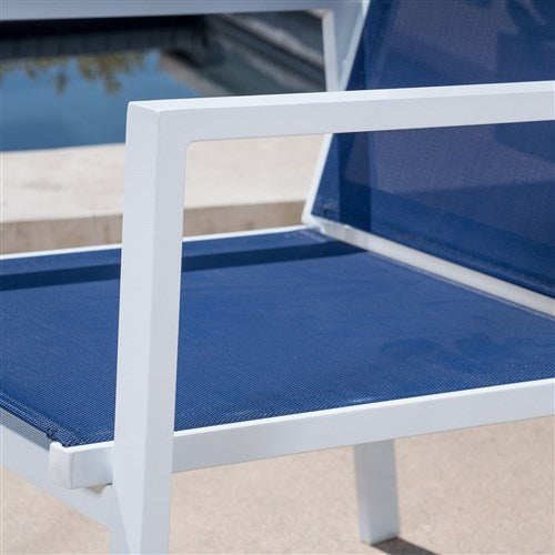 Mod Furniture - 4PC Seating Set: Sling Loveseat, 2 Sling Side Chairs, Coffee Table - White/Navy-United Backyard