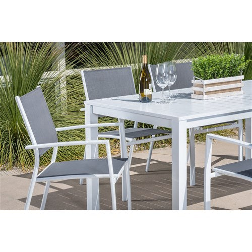 Mod Furniture - 7pc Dining Set: 6 Aluminum Chairs and 1 Slat Rectangle Table - White-United Backyard