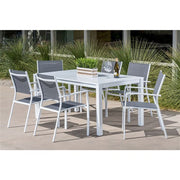 Mod Furniture - 7pc Dining Set: 6 Aluminum Chairs and 1 Slat Rectangle Table - White-United Backyard