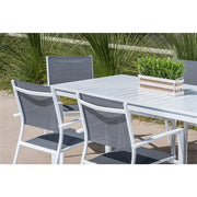 Mod Furniture - 7pc Dining Set: 6 Aluminum Chairs and 1 Slat Rectangle Table - White-United Backyard