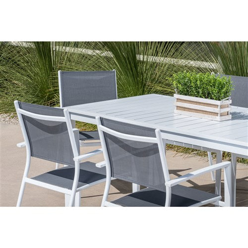 Mod Furniture - 7pc Dining Set: 6 Aluminum Chairs and 1 Slat Rectangle Table - White-United Backyard