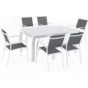 Mod Furniture - 7pc Dining Set: 6 Aluminum Chairs and 1 Slat Rectangle Table - White-United Backyard
