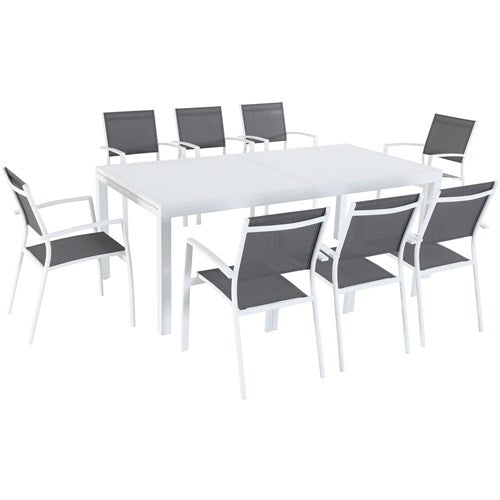 Mod Furniture - 9pc Dining Set: 8 Aluminum Chairs and 1 Extension Table - White-United Backyard