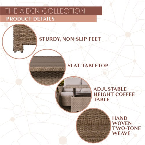 Mod Furniture - Aiden 4pc Seating Set: 2 Side Chairs, Sofa, Adjustable Coffee Table - Tan/Grey-United Backyard