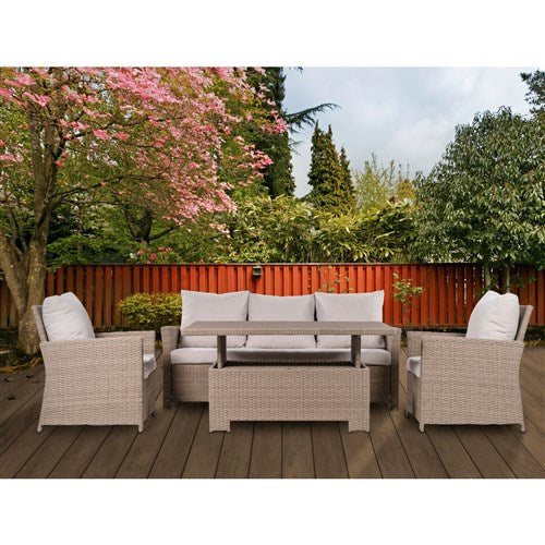 Mod Furniture - Aiden 4pc Seating Set: 2 Side Chairs, Sofa, Adjustable Coffee Table - Tan/Grey-United Backyard