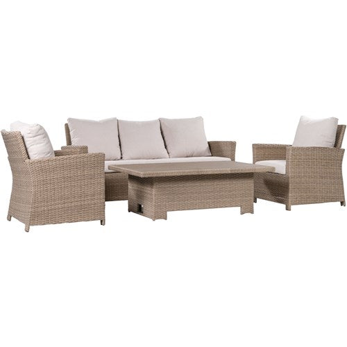 Mod Furniture - Aiden 4pc Seating Set: 2 Side Chairs, Sofa, Adjustable Coffee Table - Tan/Grey-United Backyard